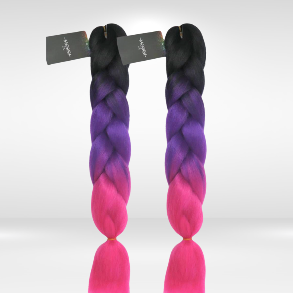 Black, purple & pink ombre hair extention fibre