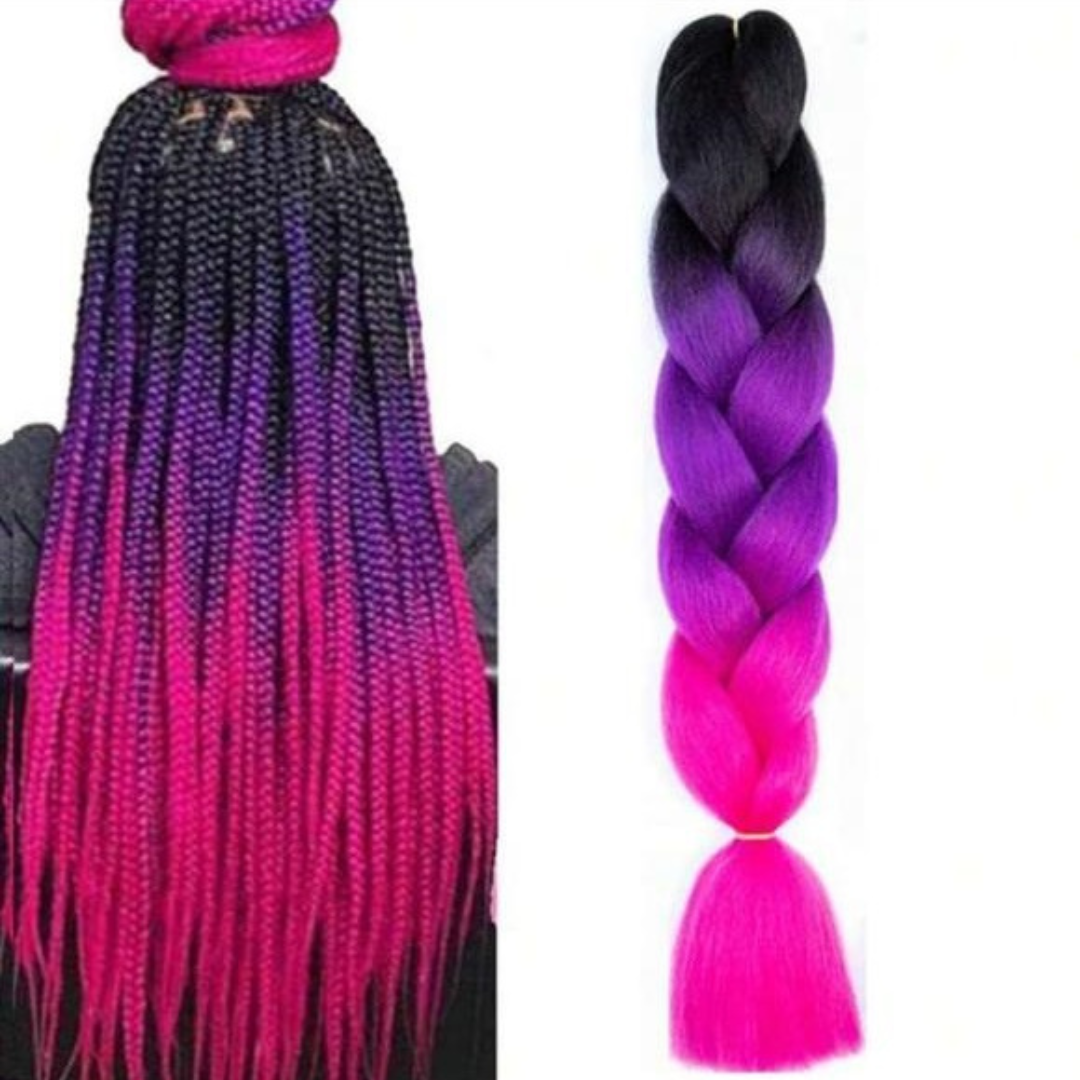Black, purple & pink ombre hair extention fibre